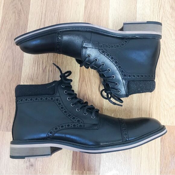 EXPRESS Black Leather Oxford Ankle Boot Cap Toe Cuffed Dress Shoe Size‎ 8 New - Picture 9 of 14